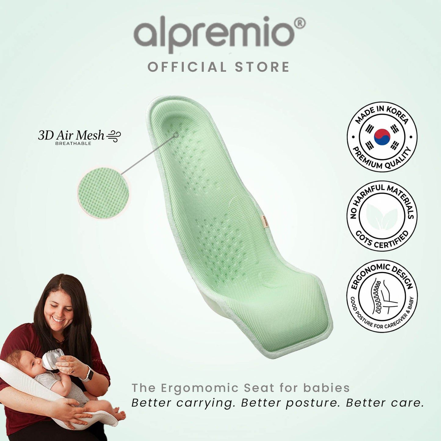 Alpremio Ergonomic Baby Feeding Support Seat [3D AIRMESH *COOLING*]