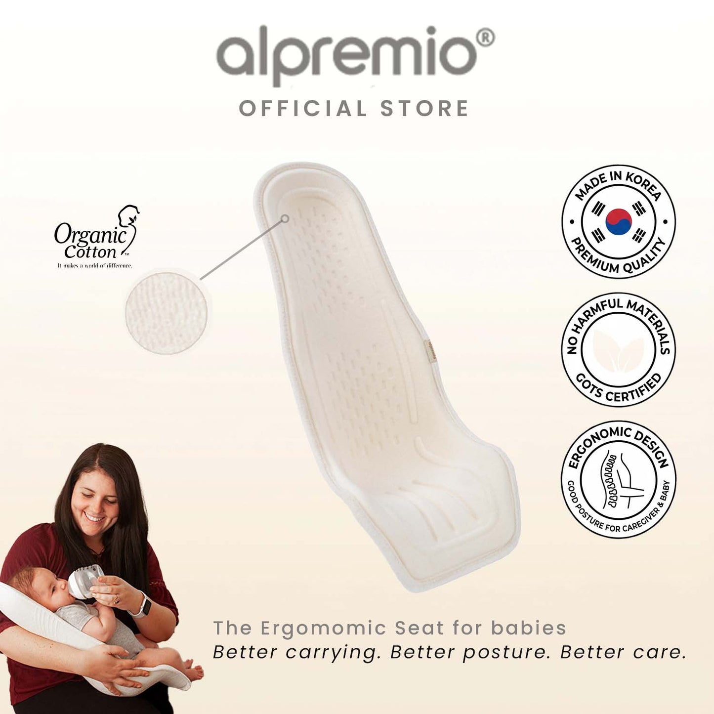 Alpremio Ergonomic Baby Feeding Support Seat [100% GOTS ORGANIC]
